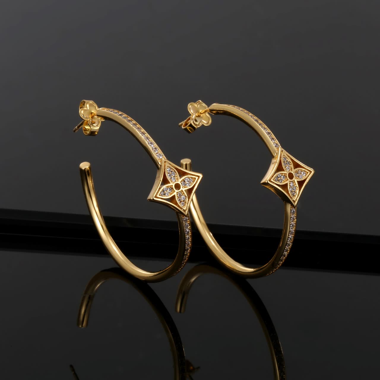 Louis Vuitton Gold Hoop Earrings with Diamond Accents Louis Vuitton Gold Hoop Earrings with Diamond Accents